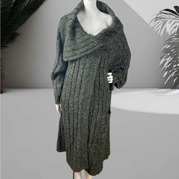 Newport News Sweaters - Newport News Easy Style Green Tunic Pebbled Plaid Sweater Cardigan Long Size 3X